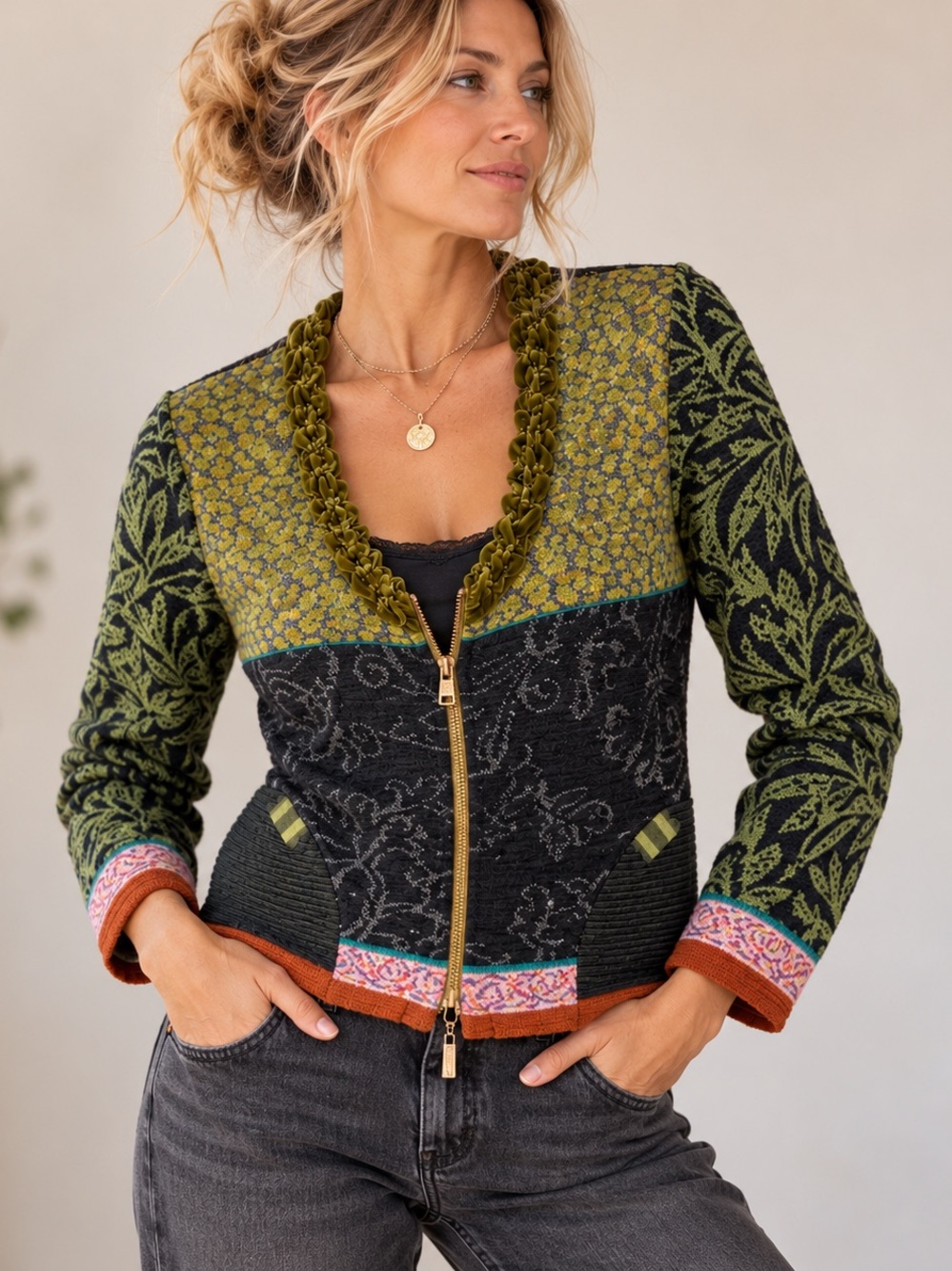 Eva & Claudi Art-to-Wear Jacquard Zip Jacket